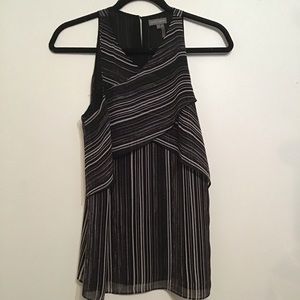 Vince Camaro Criss Cross Bodice Lined Tank Black/White Striped